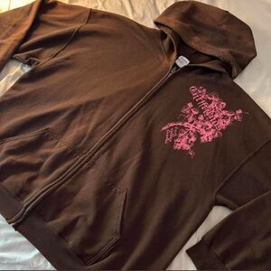 Brown Hoodie with Pink Graphic